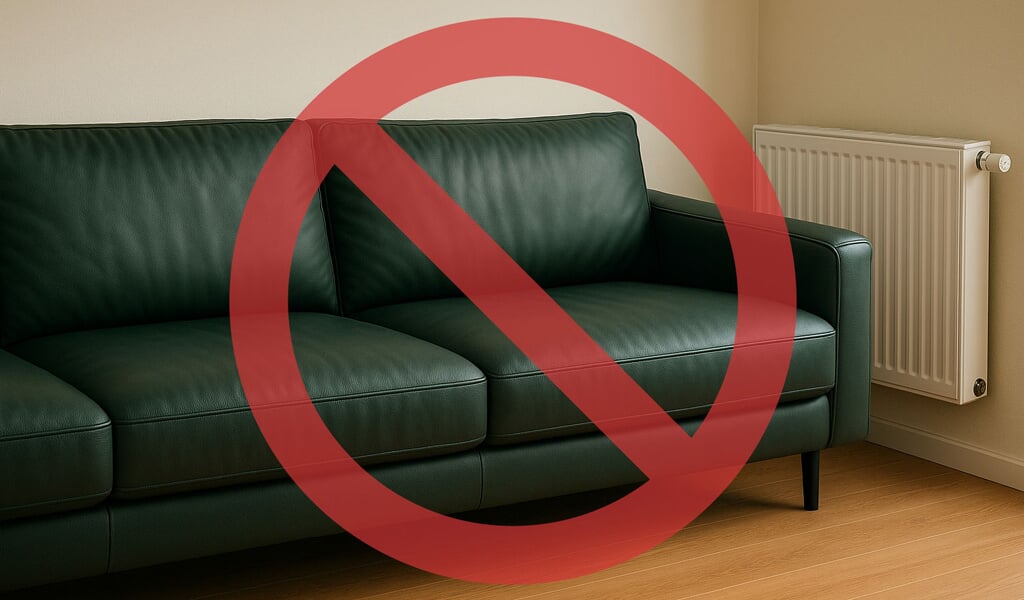 Canapé en cuir près d'un chauffage